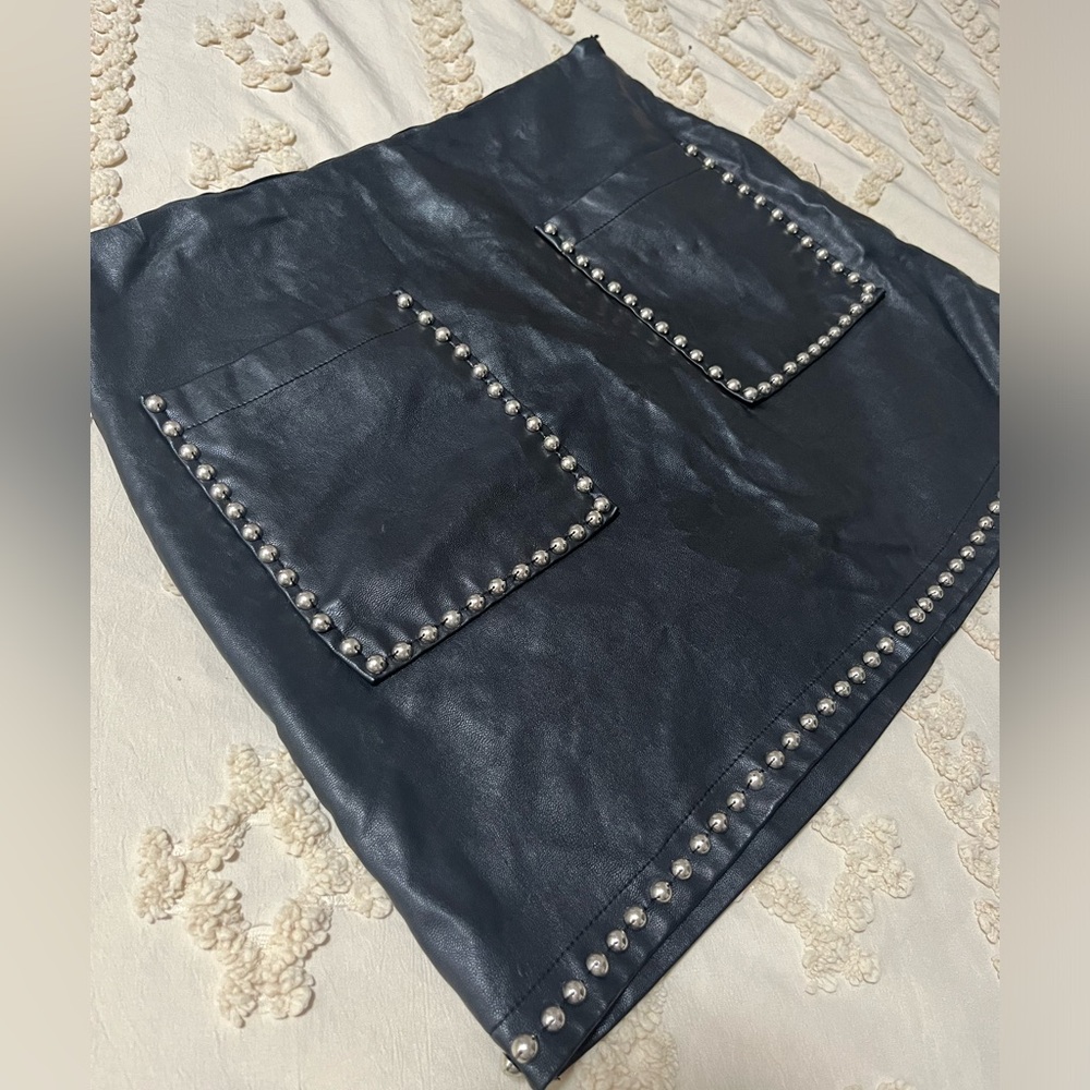 Black leather studded skirt size small